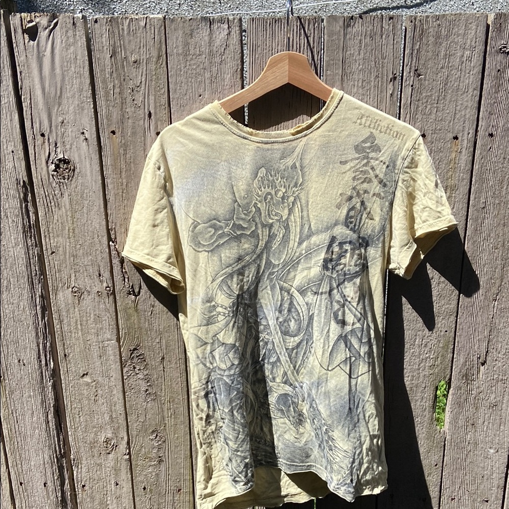 Y2K Affliction Heroes & Demons Men's Yellow Graphic Tee